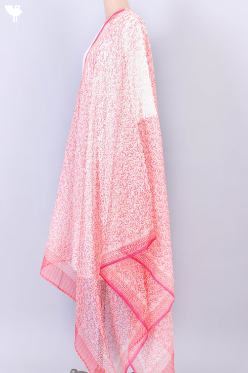 Kota Doria Dupatta In Floral Block Print